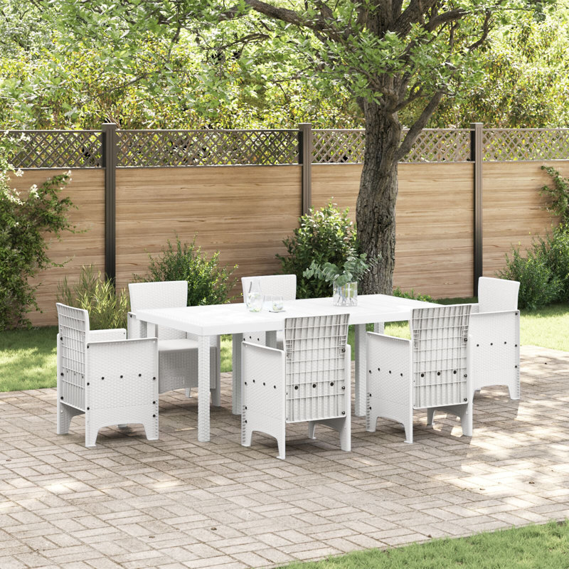 Garden Table Poly Rattan, 73cm H x 200cm W x 100cm D, White