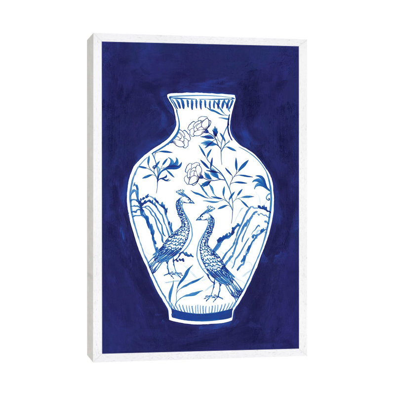 Indigo Porcelain Vase II by Isabelle Z - Print on Canvas, 66.04 cm H x 45.72 cm W, White Framed