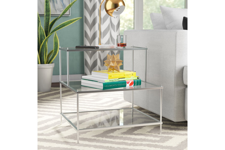 Carin Glass Top End Table with Storage
