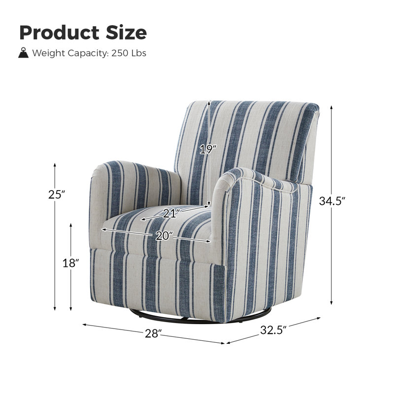 Ariana 28'' Modern Farmhouse Wide Swivel Armchair, Navy