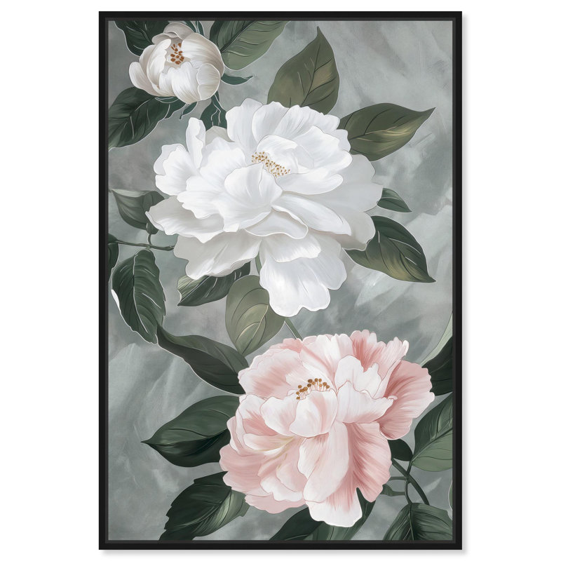 Art floral luxueux, art floral sur toile, H 46 po x l 31 po, Cadre noir