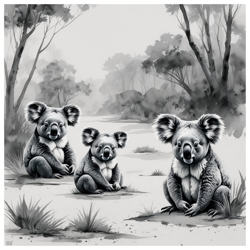 Couvre-lit matelassé Koalas In Forest Landscape, Très grand lit