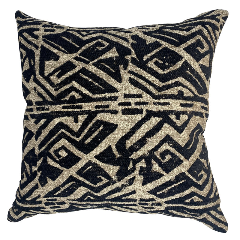 Oreiller carré en mélange de duvet abstrait, 18" x 18", Noir