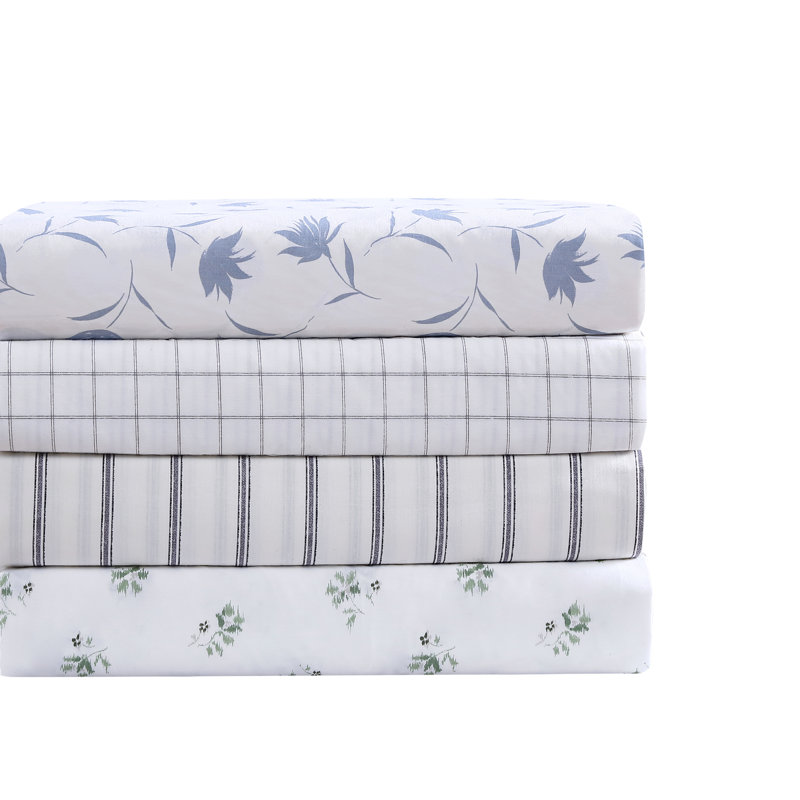 Full White Cotton Percale Floral Deep Pocket Sheet Set