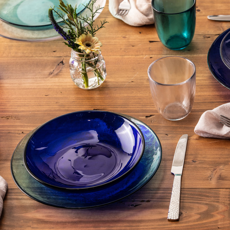 Los Cabos 16 Piece Glass Dinnerware Set, Service for 4, Cobalt