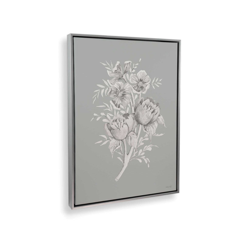 «Gray Botanical Set II» par Cindy Jacobs, reproduction d'art, Toile avec cadre, Argent, L 36 x H 48