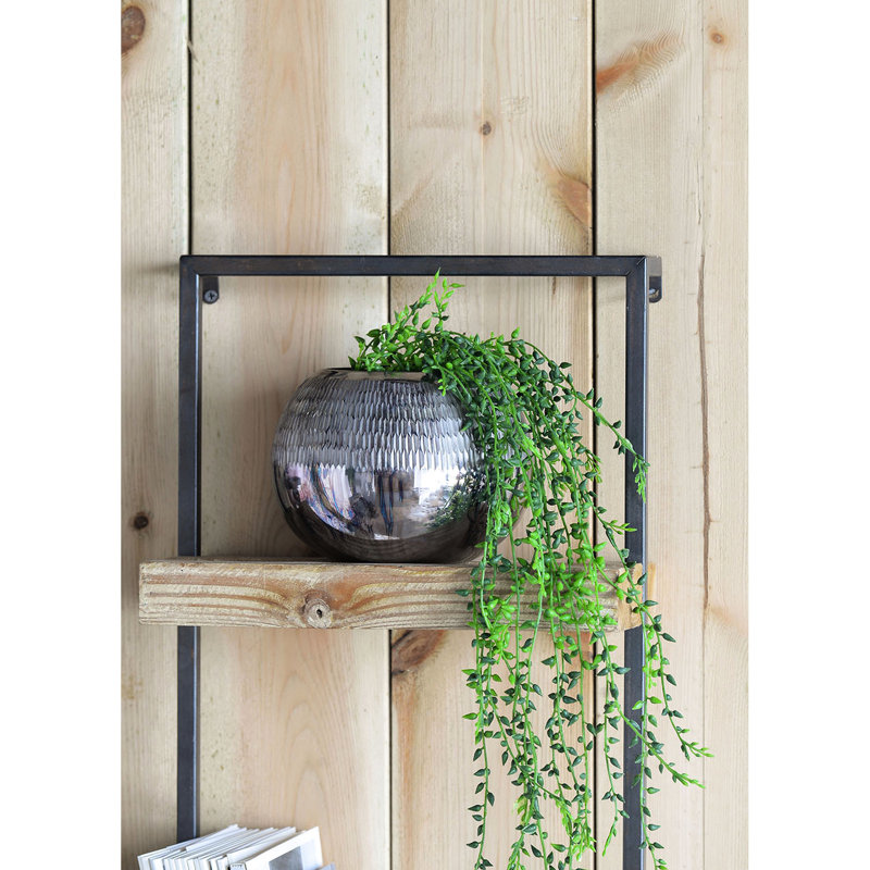 Tablette industrielle industrielle en fer et en bois, 12 x 6 x 27 po, avec rainures en plaque