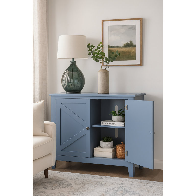  42″ Wide Modern Farmhouse 2-Door Accent Storage Cabinet with X-Panel Doors and Interior Shelves, Aleutian