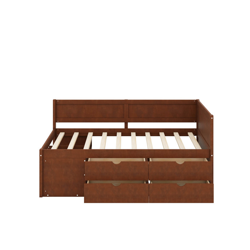 Twin Size Daybed With Drawers And Shelves, Walnut, Twin