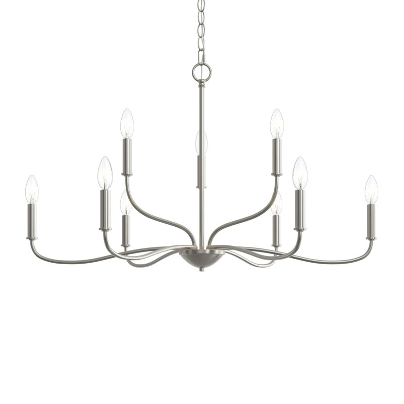 Ilia 9-Light Brushed Nickel Two-Tier Chandelier, Brushed Nickel