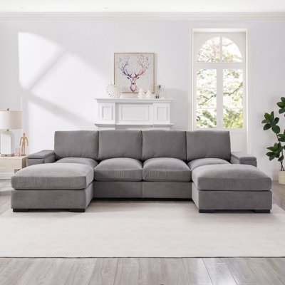 Canapé modulaire à assise profonde avec repose-pieds, revêtement en velours côtelé pour le confort et le style dans les salons et les bureaux, modulaire