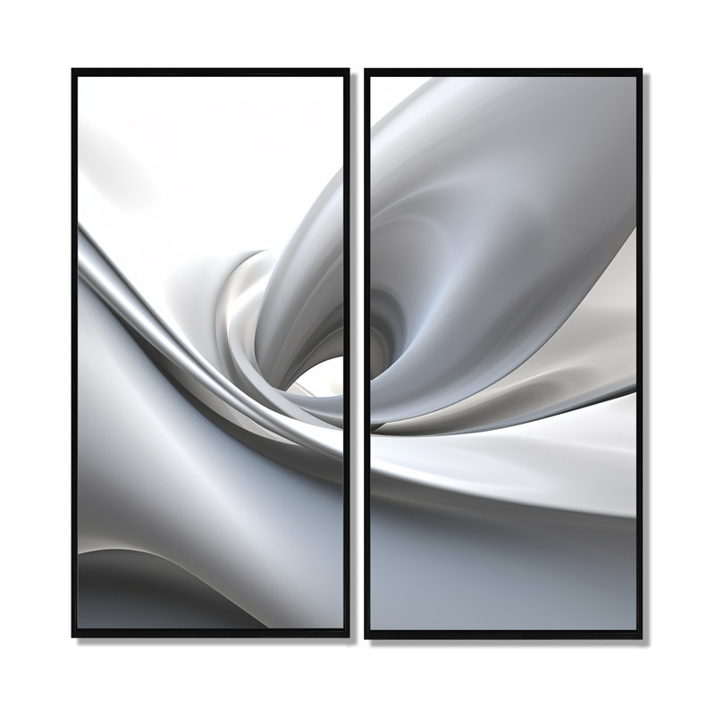 Abstrait contemplatif blanc gris - art abstrait de grandes vagues modernes, 20" H x 24" W, Black