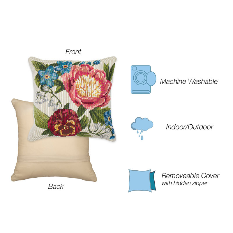 Marina Floral Outdoor Throw Pillow, Cream, Rectangle 12"H x 18"W