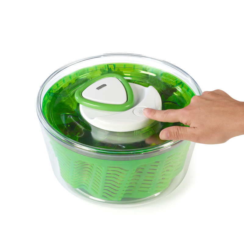 Large Green Plastic Salad Spinner with Ergonomic Handle