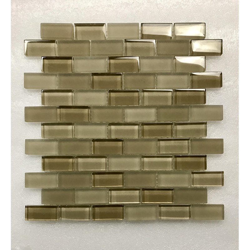 Free Flow 1 in. x 2 in. Glass Straight Edge Brick Mosaic Wall & Pool Tile, Beige