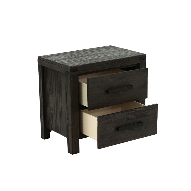 Table de chevet 2 tiroirs en bois massif pour la décoration de chambre à coucher avec 2 poignées en métal