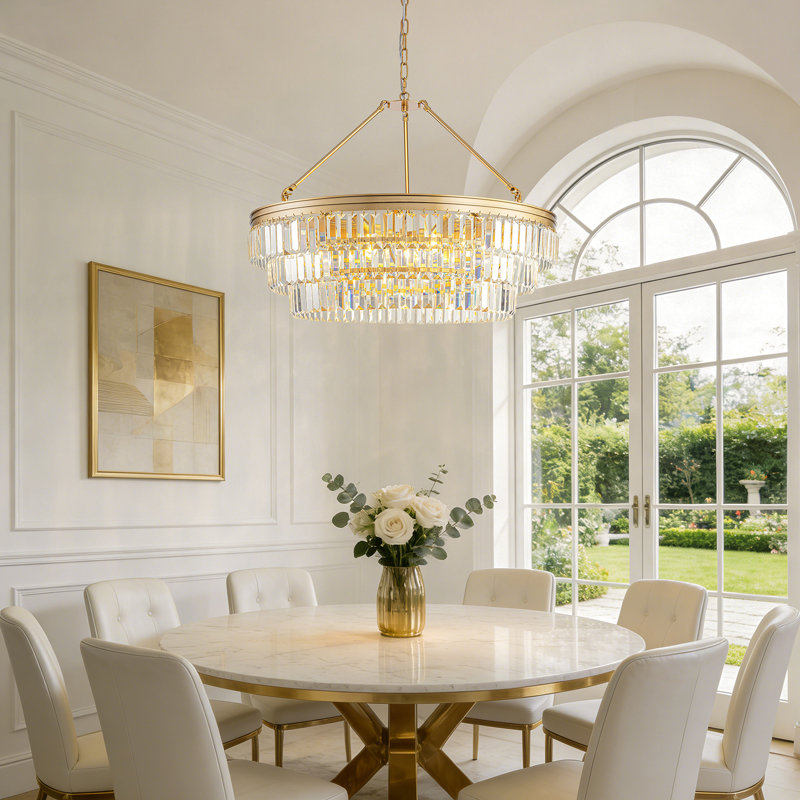 Lustre tambour en cristal 8 lumières moderne, Doré