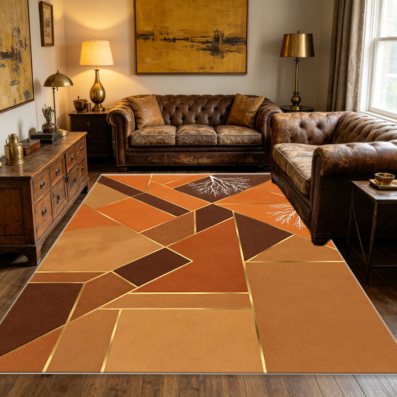 Terracotta Brown Gold Tree carpet-easy to clean, machine-washable, soft and comfortable; suitable for door mats, kitchens, living rooms, bedrooms, corridors, and laundry areas. Easy to clean, durable carpet for home decoration.