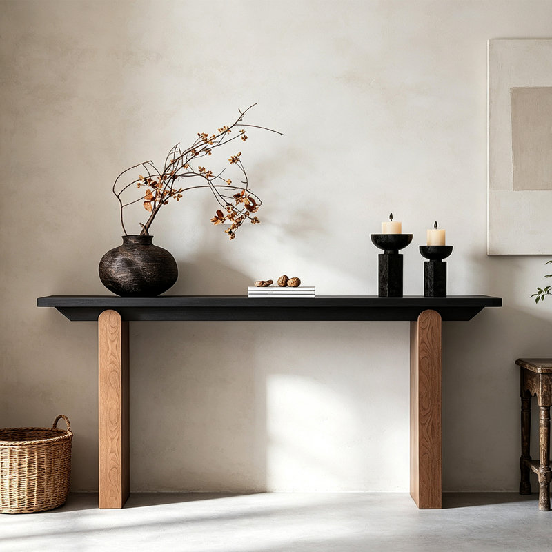 Console Mid-Century en bois massif, 29.5" H x 78.7" W x 13.8" D, Noir, Brown