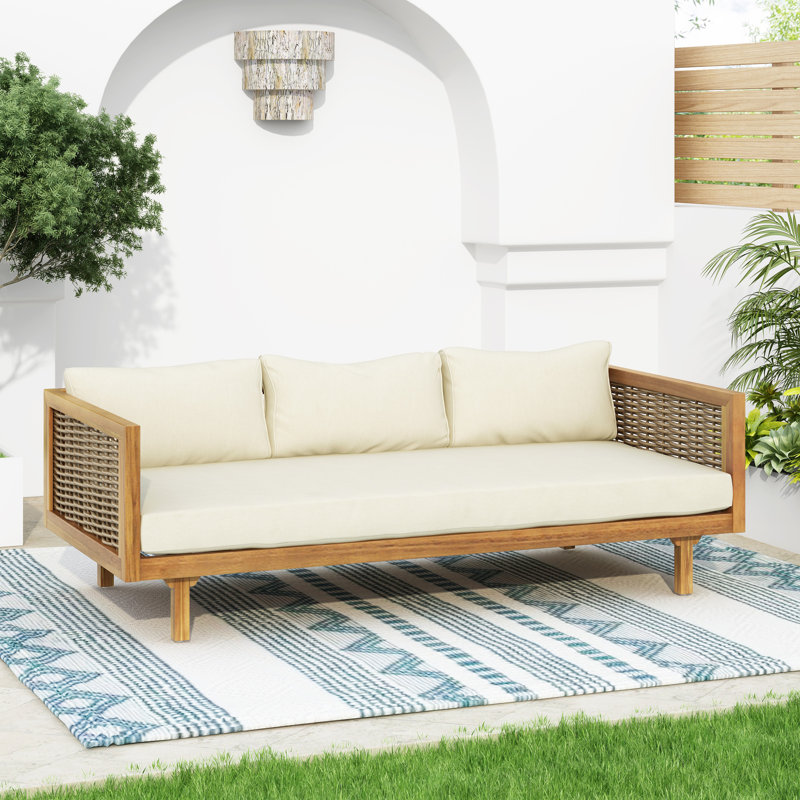 Outdoor Teak Patio Daybed with Cushions, Cream