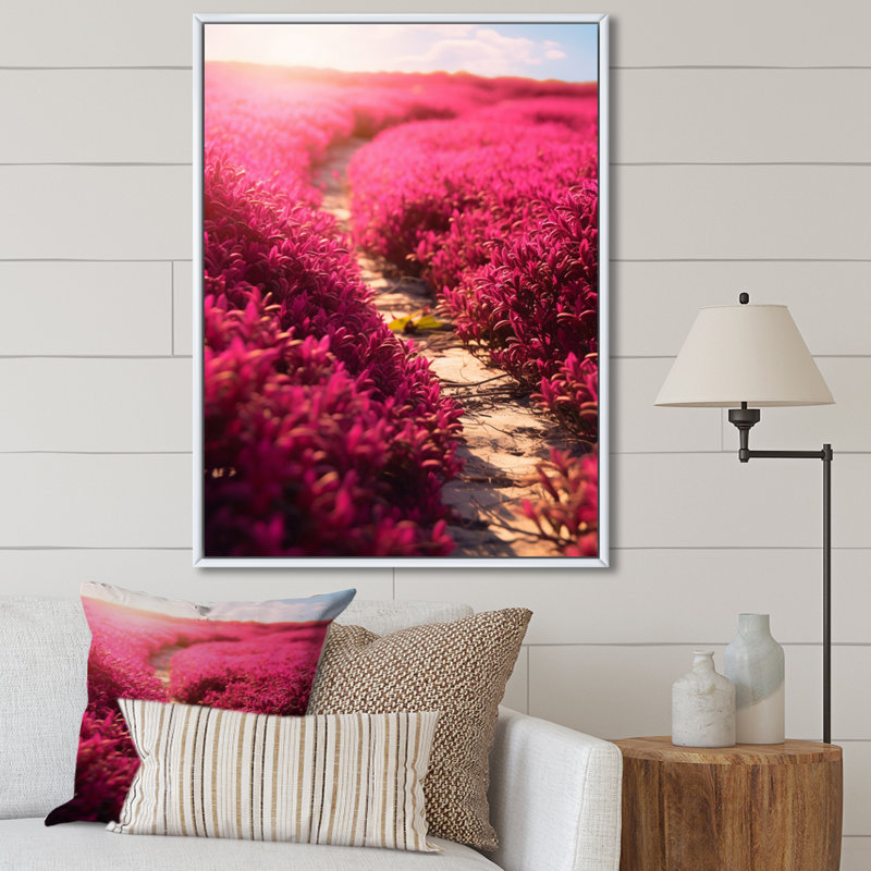 Fushia Blooming Abstraction V sur toile, Cadre flottant blanc, H 44 po x l 34 po x P 1,5 po