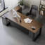 Bureau brun clair + bois massif rectangulaire noir + bureaux en fer-108304538-108304542