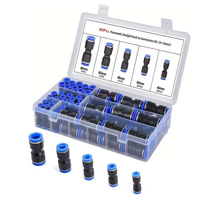 pneumatic connector 40/50/60/80PCS Pneumatic Connector Kit Push In Connector Straight Combination Connector Accessories
