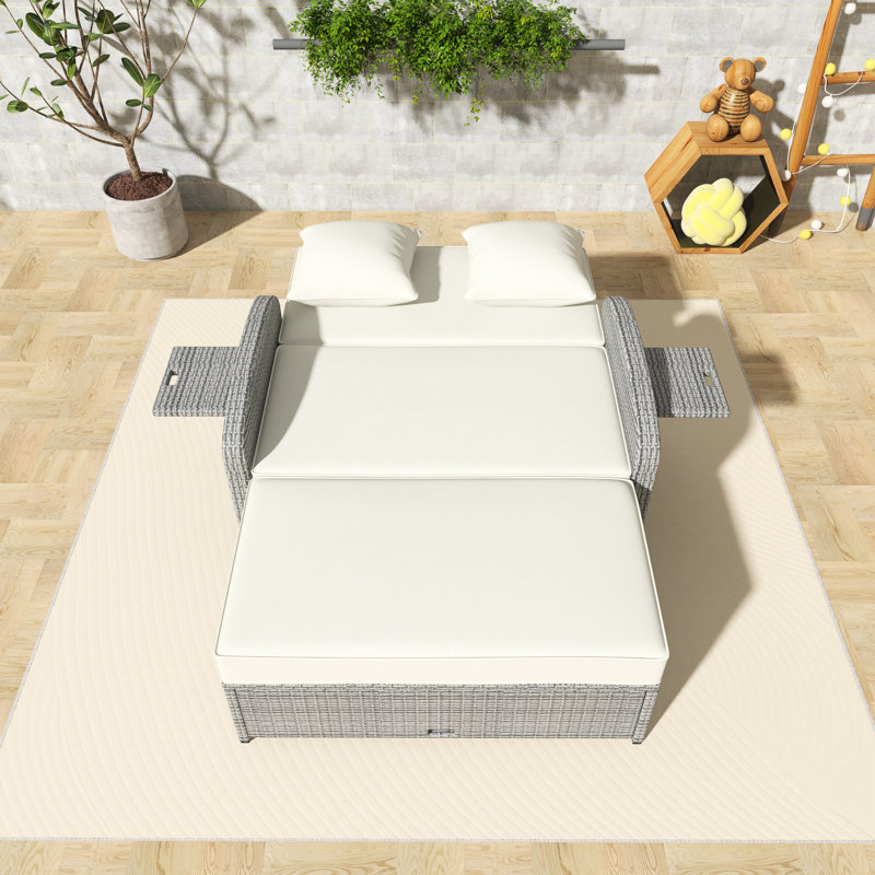 Chaise longue double avec dossier et coussins réglables, Blanc