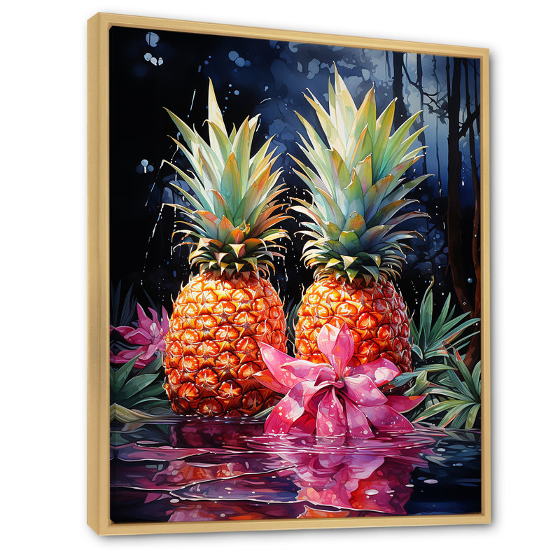 Nectar néon ananas sur toile, H 32 po x l 16 po x P 1 po, Cadre naturel flottant