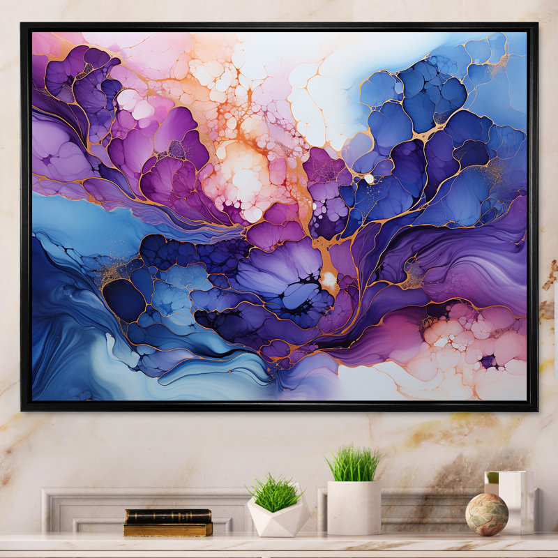 «Rose et bleu Alco», impression sur toile, Cadre flottant noir, H 30 po x l 40 po x P 1,5 po