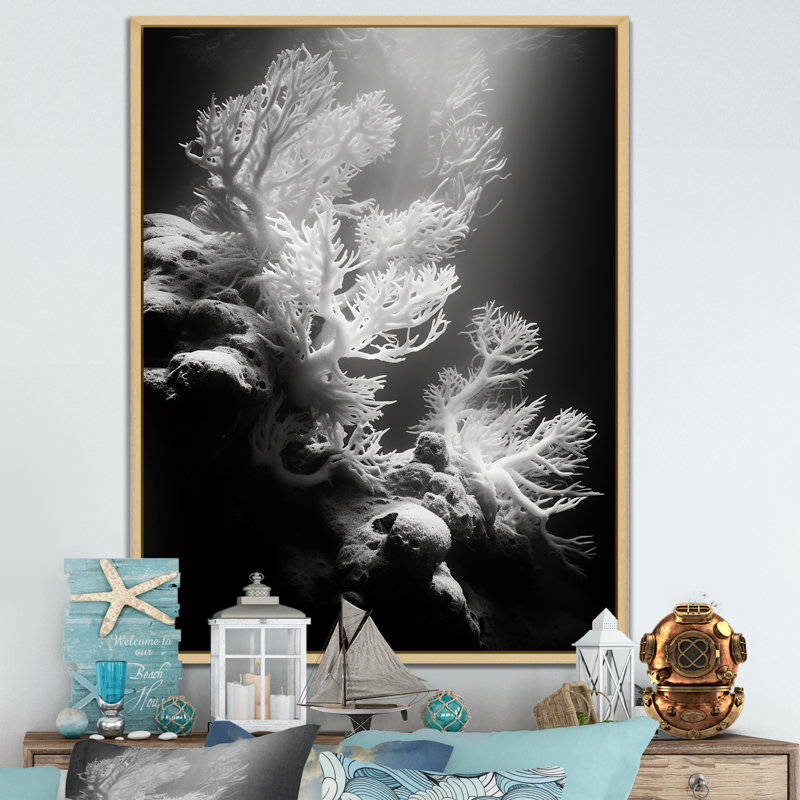 Anémone noire et blanche IV sur toile, H 32 po x l 24 po x P 1 po, Cadre naturel flottant