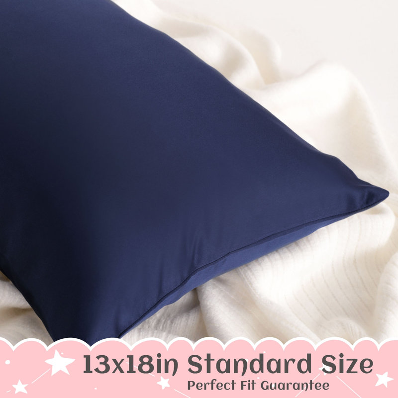 Luxurious Silk Satin Toddler Pillowcases 2-Pack Hidden Zipper 13x18 Inch – Silky Smooth Baby Travel Pillow Covers, Navy Blue