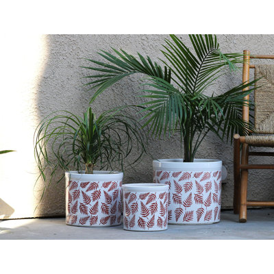 Pots de fleurs en céramique émaillée à motif fougère, lot de 3 - Intérieur/Extérieur