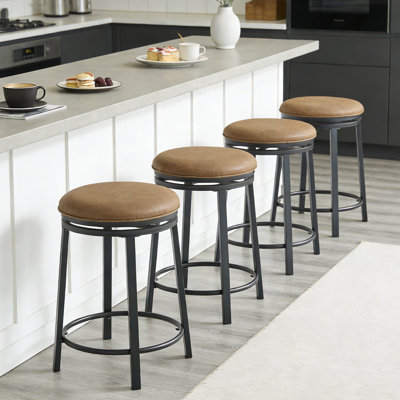 Ensemble de tabourets de bar à hauteur de comptoir de 4 tabourets pivotants de 23 po avec siège en similicuir et structure en métal pour îlot de cuisine, bar pour le petit déjeuner, café - brun