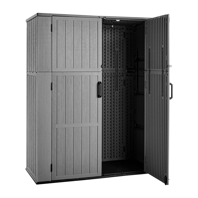 Outdoor Storage Shed 59 Cu Ft Vertical Resin Storage Cabinet Gray, for Garage, Backyard Patio Accessories and Garden Tools, Weather-Resistant Lawn Mower Shed with Lockable Doors and Floor