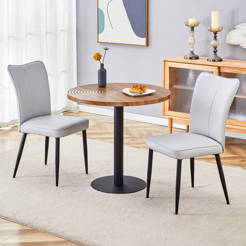 Table de salle à manger à texture de moulage par aspiration et 2 chaises ergonomiques en PU gris pour les dîners formels
