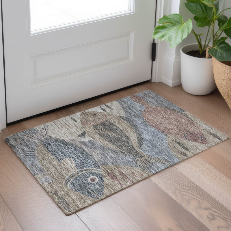 Machine Washable Indoor/Outdoor Chantille ACN2447 Coastal Rug, 1'8" x 2'6", Gray