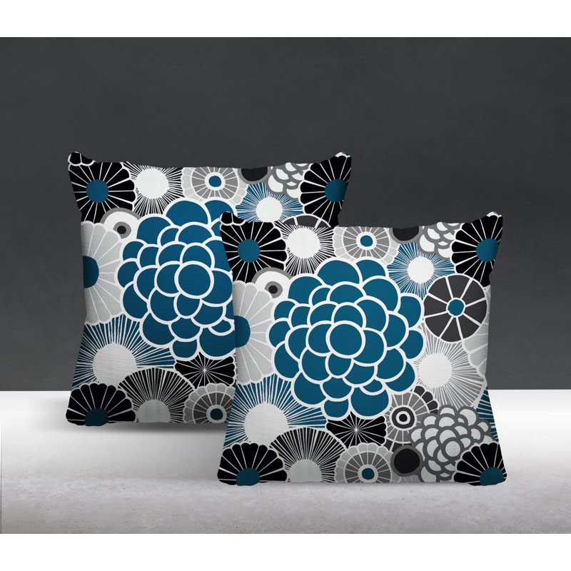 Floral Outdoor Reversible Throw Pillow, 15W" x 15H", Turquoise