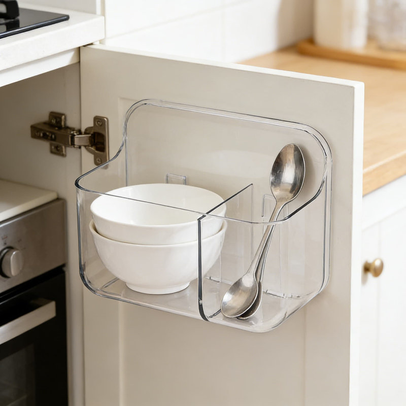 Panier transparent transparent avec 2 compartiments - Organisateur de porte d'armoire imperméable pour rangement de cuisine, de salle de bain et de garde-manger