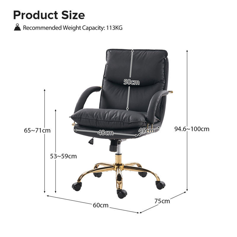 Meroy 60.33cm W Modern Office Chair with Height Adjustable, Black