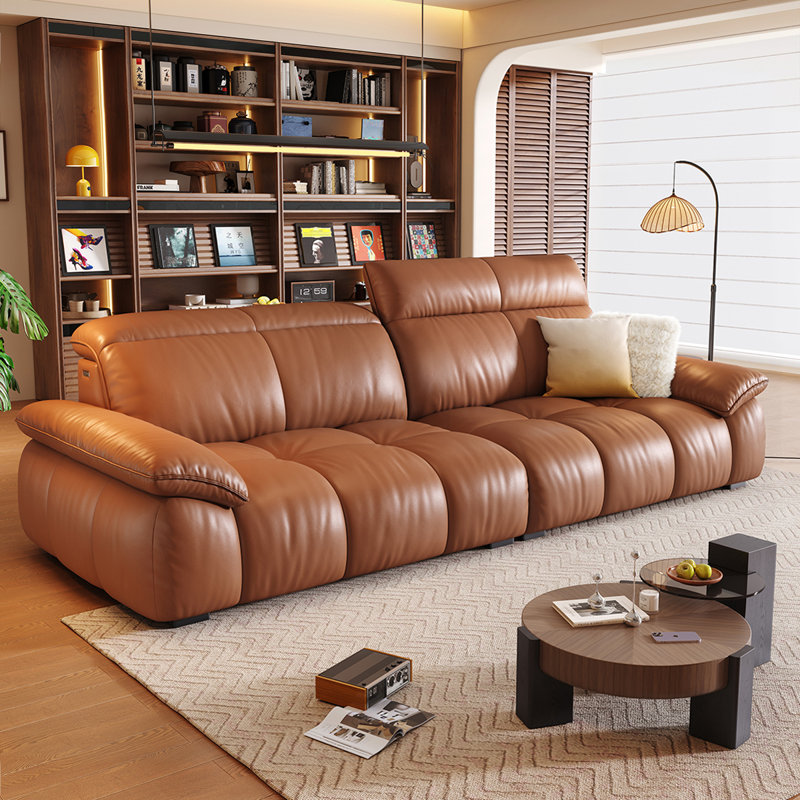 Causeuse-coussin modulaire en cuir véritable brun, Brun