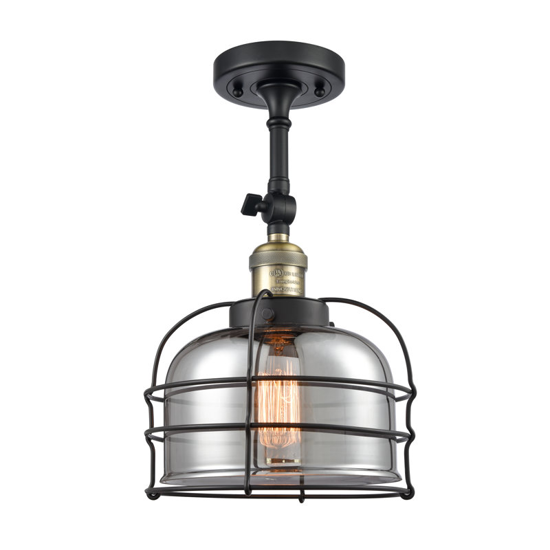 Handley Glass Semi Flush Mount, Black Antique Brass, Plated Smoke, 6 Watt Vinage LED Bulb