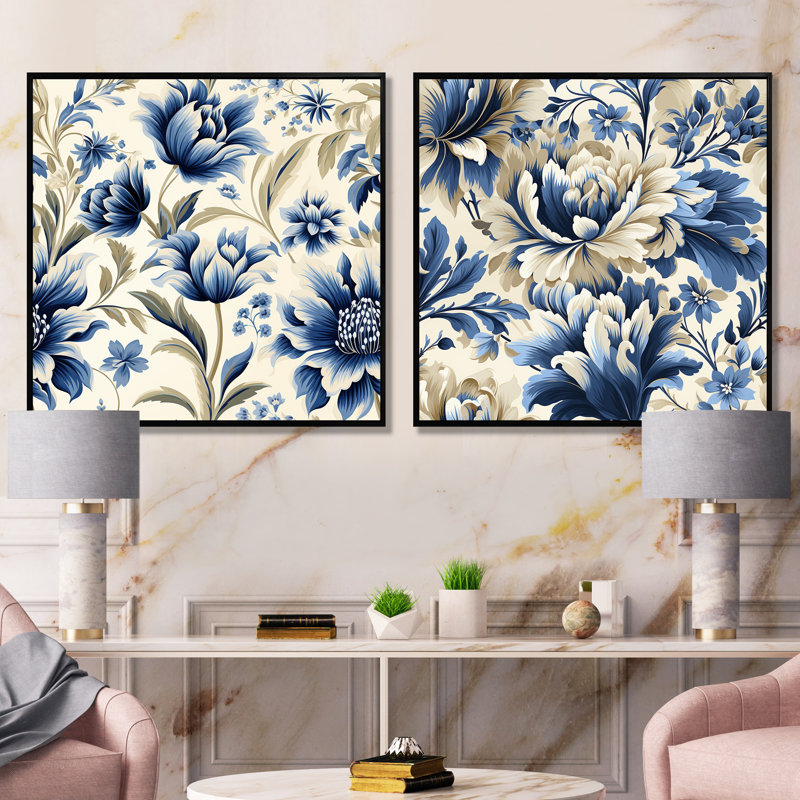 Ewenn - Ensemble de 2 impressions murales florales, Cadre noir, H 30 po x l 61 po x P 1 po