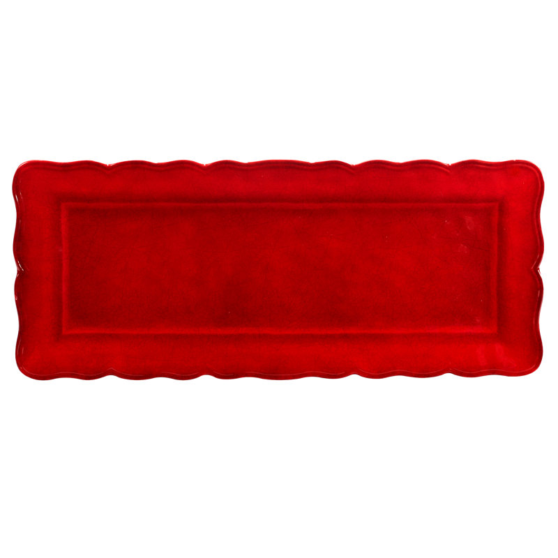 Red Crackle Melamine 2pc Platter Set -  Rect 19 " x  8 Oval 18" x 13.5