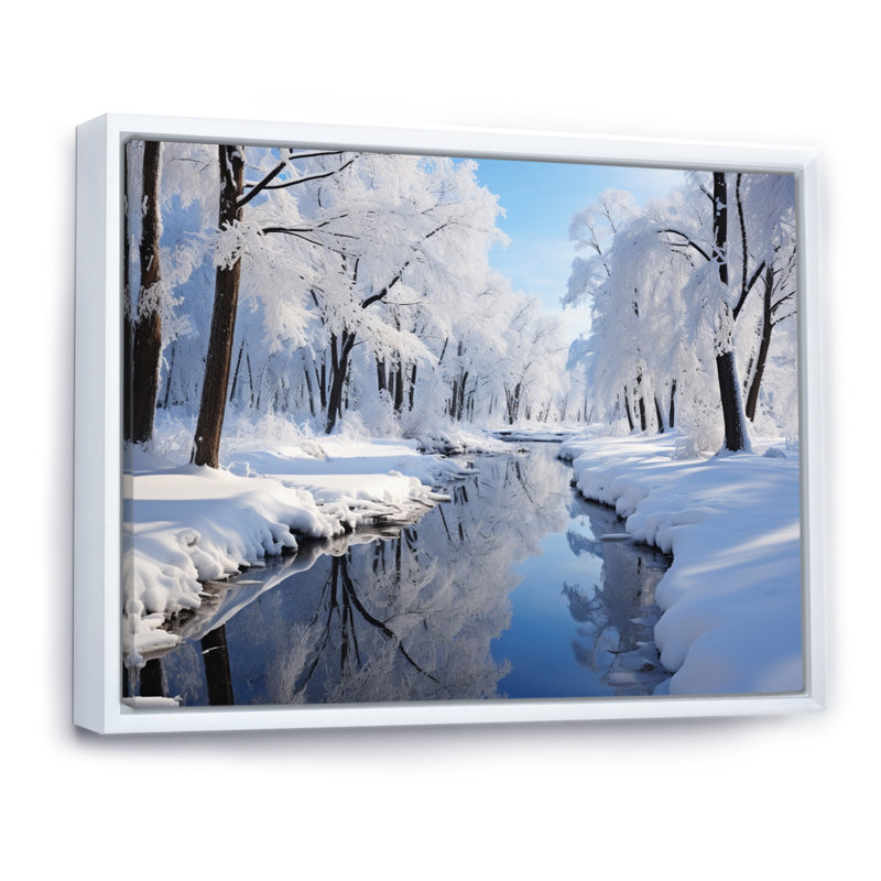 Winter Snowy Serenity V - Décoration murale paysages, H 30 po x l 40 po x P 1,5 po, Cadre flottant blanc
