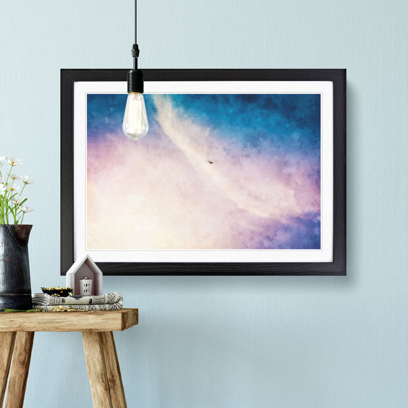 Bird in a Colourful Sky Painting 1 Piece Single Picture Frame Wall Art on MDF, 45cm H x 33cm W x 2cm D, Black