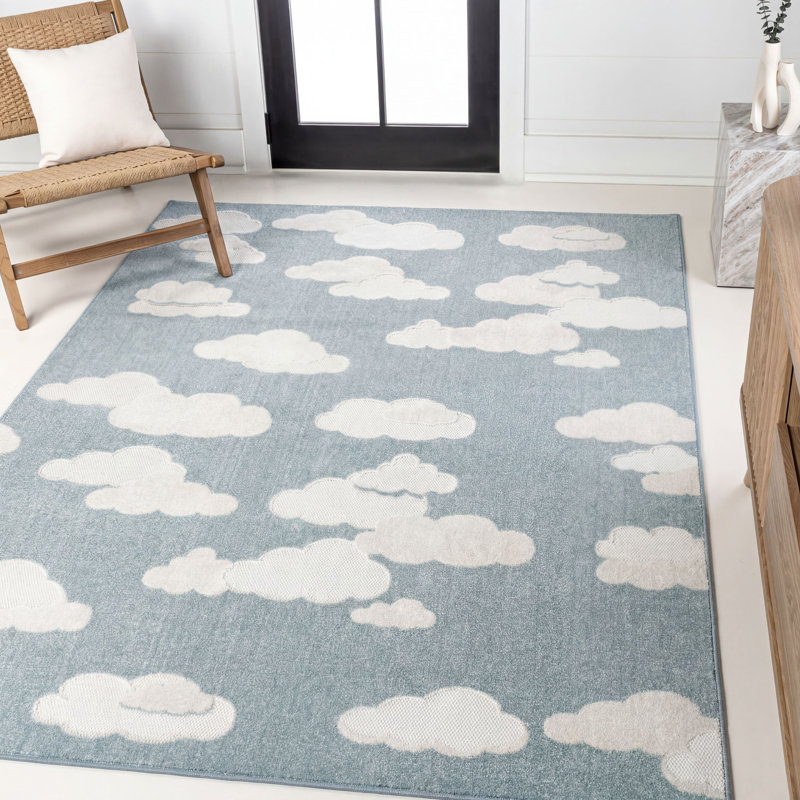 Hedwig High-Low Youth Cloud Scandi Indoor/Outdoor Rug, Rectangle 5'3" x 7'7", Blue/Ivory 
