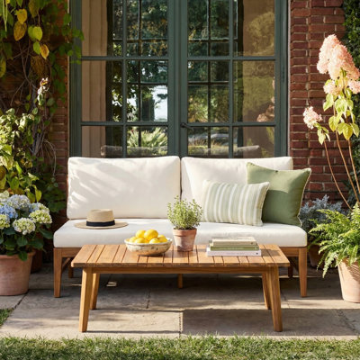 Lace Outdoor 2-Piece Acacia Wood Conversation Set With Cushions
