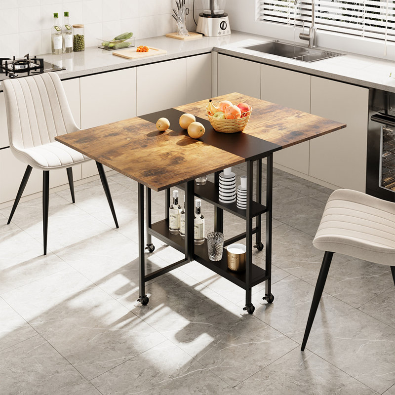 Extendable Metal Base Dining Table, Brown/Black