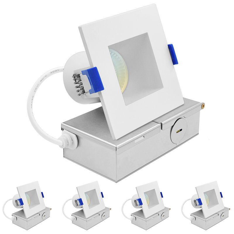 Plafonnier encastré carré DEL Luxrit 3-Inch J-Box 8W 5CCT sélectionnable 2700K-5000K, 740LM à intensité variable sans lumière
